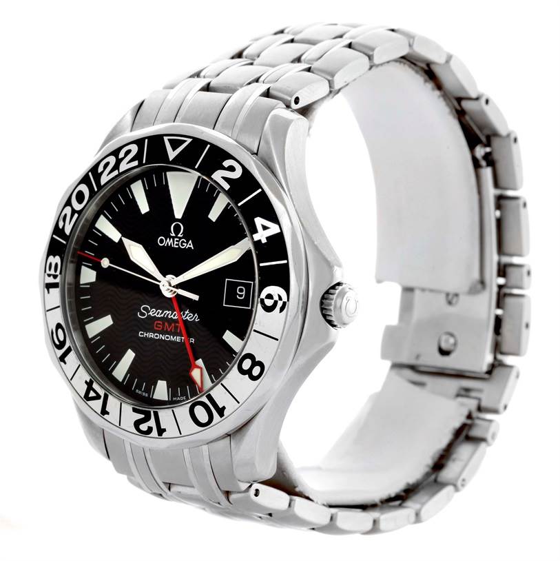 The Omega Seamaster 2534.50.00 Men
s Stainless Steel Black Dial 2534.50.00 Men
s Stainless Steel Black Dial watch is shown at a three-quarter angle, displaying the face, bezel, crown, and part of the bracelet.