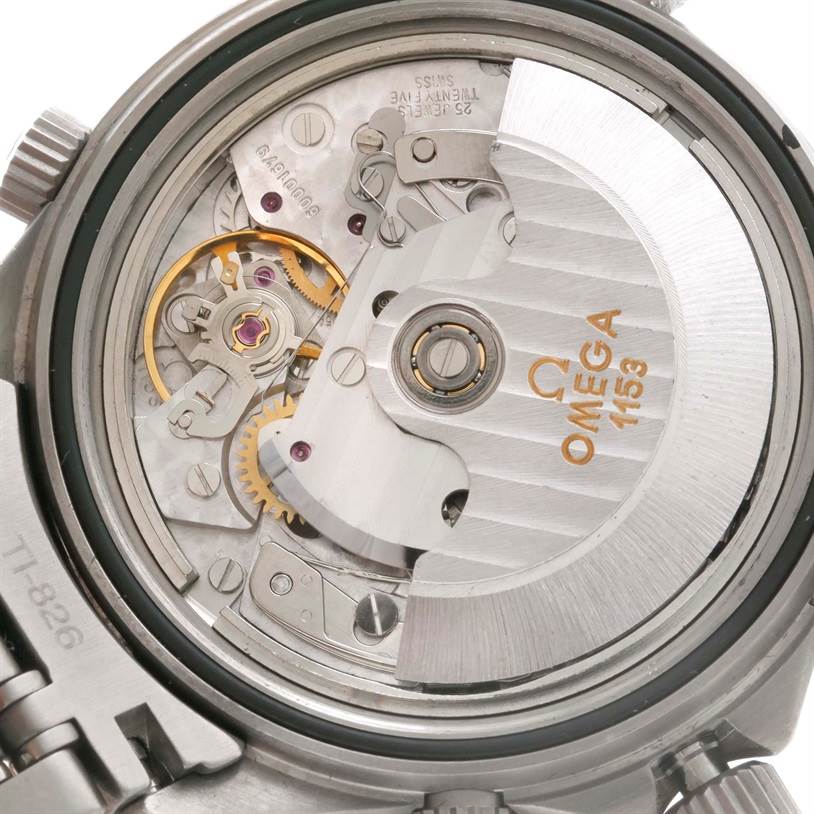 This image shows the internal mechanism and detailed movement of the Omega Seamaster 2298.80.00 Men's Titanium Blue Dial 2298.80.00 Men's Titanium Blue Dial watch model from a back angle.