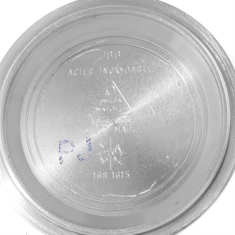 The image shows the inside case back of an Omega Seamaster 2053.80.00 Men
s Stainless Steel Blue Dial 2053.80.00 Men
s Stainless Steel Blue Dial watch, displaying model and manufacturing details.