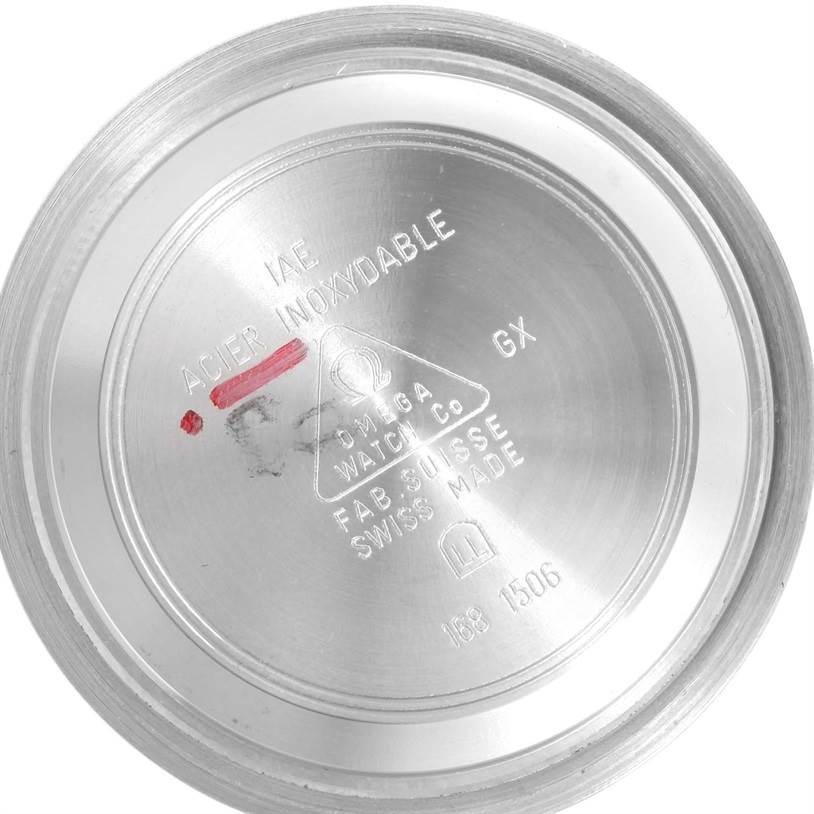 The image shows the inside of the case back for an Omega Seamaster 2222.80.00 Men
s Stainless Steel Blue Dial 2222.80.00 Men
s Stainless Steel Blue Dial watch, displaying brand-specific engravings.