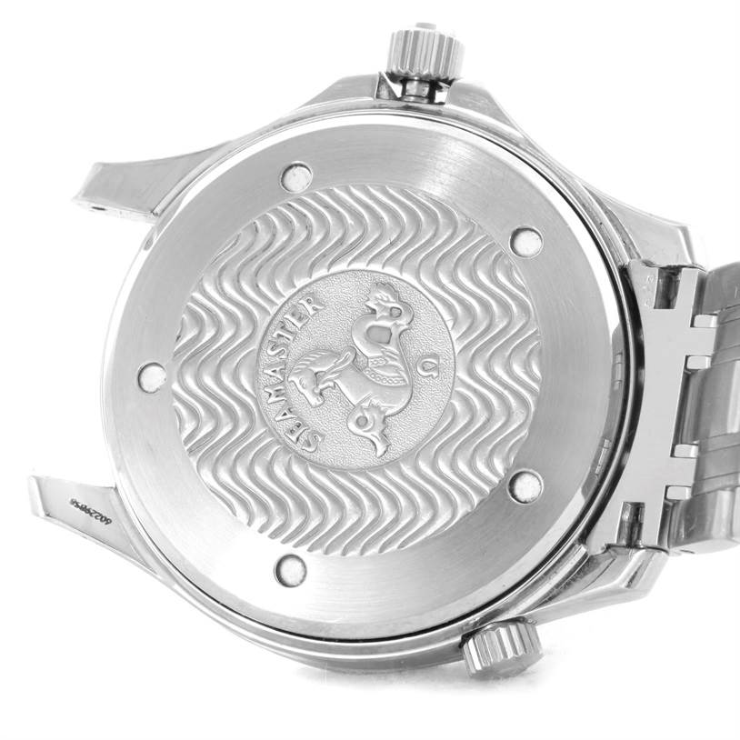 The image shows the back case and crown of an Omega Seamaster 2532.80.00 Men
s Stainless Steel Grey Dial 2532.80.00 Men
s Stainless Steel Grey Dial watch.