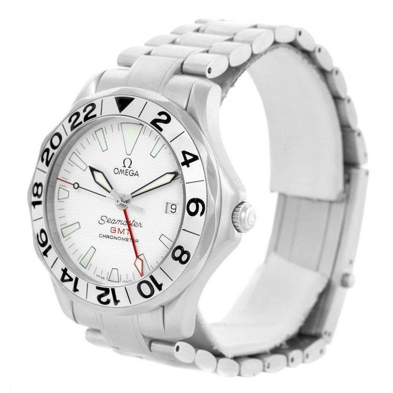 Omega Seamaster GMT Great White Mens Watch 2538.20.00 Box Papers SwissWatchExpo