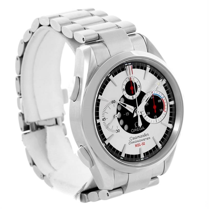 The Omega Seamaster 2513.30.00 Men
s Stainless Steel Silver Dial 2513.30.00 Men
s Stainless Steel Silver Dial watch is shown at an angle displaying its face, bezel, and stainless steel bracelet.