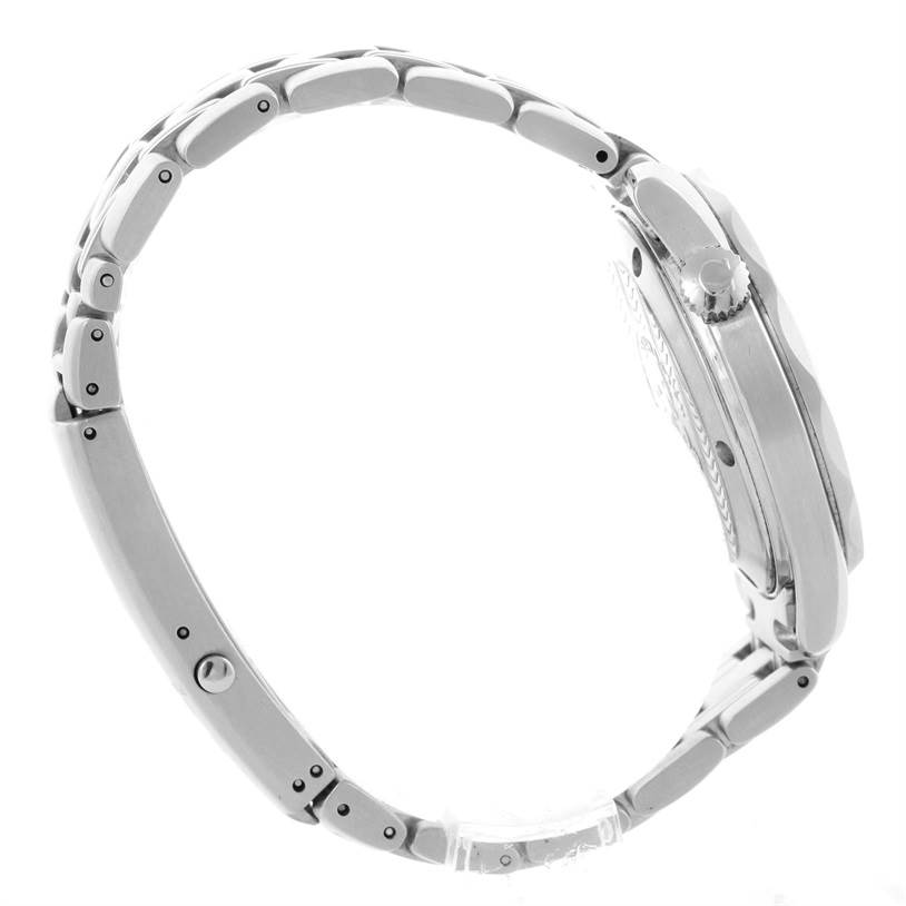 The image shows a side profile view of the Omega Seamaster 2561.80.00 Men
s Stainless Steel Blue Dial 2561.80.00 Men
s Stainless Steel Blue Dial watch, highlighting its bracelet, crown, and case.