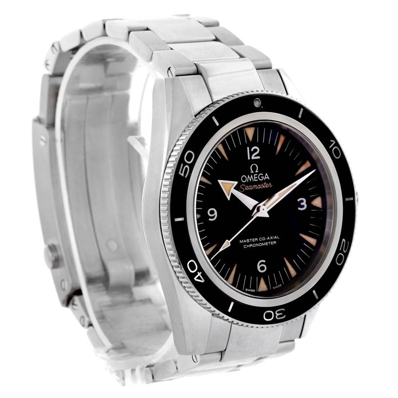 The Omega Seamaster 233.30.41.21.01.001 Men
s Stainless Steel Black Dial 233.30.41.21.01.001 Men
s Stainless Steel Black Dial watch is shown at a slight angle, displaying the face, bezel, and bracelet.