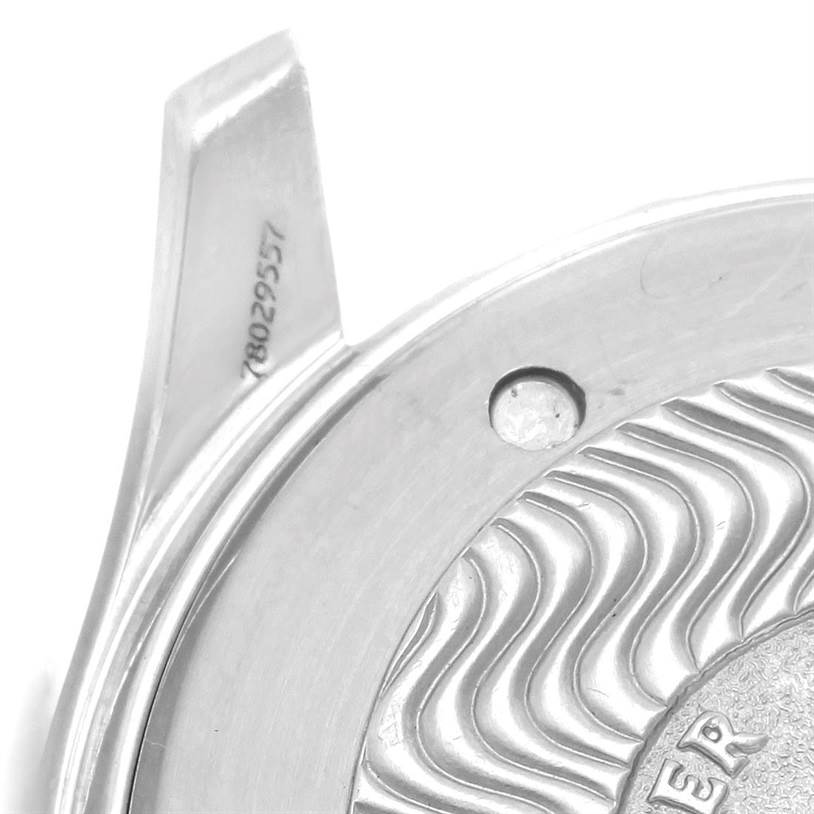 The image shows a close-up of the case back and lug area of an Omega Seamaster 2594.50.00 Men
s Stainless Steel Black Dial 2594.50.00 Men
s Stainless Steel Black Dial watch.