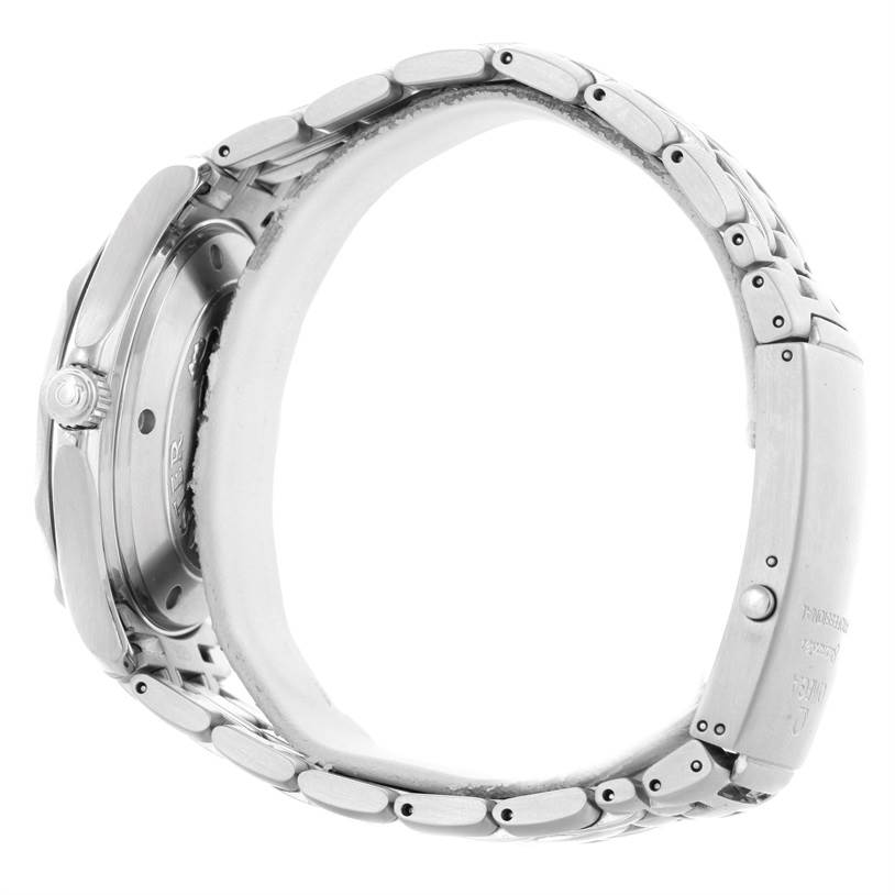 The image shows a side profile of the Omega Seamaster 2220.80.00 Men
s Stainless Steel Blue Dial 2220.80.00 Men
s Stainless Steel Blue Dial watch, highlighting the bracelet and watch case.