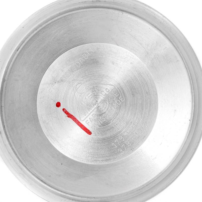 The image shows the interior of the case back of an Omega Seamaster 2398.20.00 Men's Steel and Gold (two tone) White Dial 2398.20.00 Men's Steel and Gold (two tone) White Dial watch.