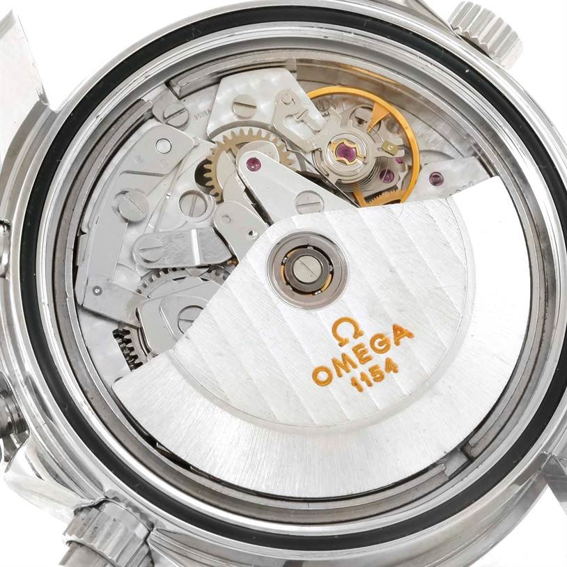 The image shows the back view of the Omega Seamaster 2599.80.00 Men
s Stainless Steel Blue Dial 2599.80.00 Men
s Stainless Steel Blue Dial watch, highlighting its internal mechanical movement.