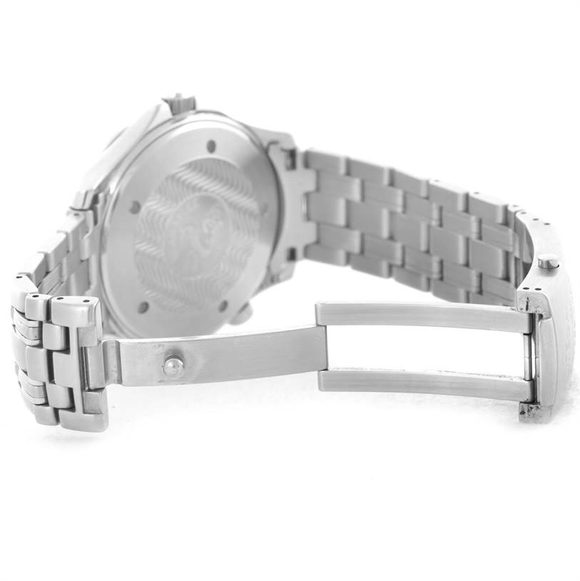 The image shows the back case and bracelet opening mechanism of an Omega Seamaster 2531.80.00 Men
s Stainless Steel Blue Dial 2531.80.00 Men
s Stainless Steel Blue Dial watch.