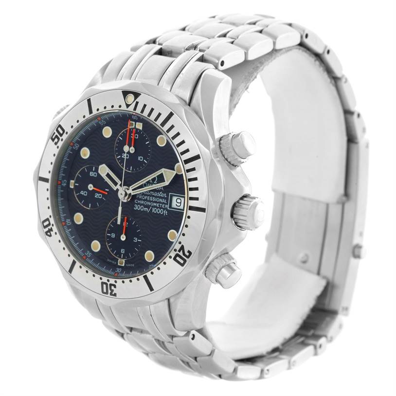 The image shows an Omega Seamaster 2598.80.00 Men
s Stainless Steel Blue Dial 2598.80.00 Men
s Stainless Steel Blue Dial watch at a 3/4 angle, highlighting the face, bezel, crown, and bracelet.