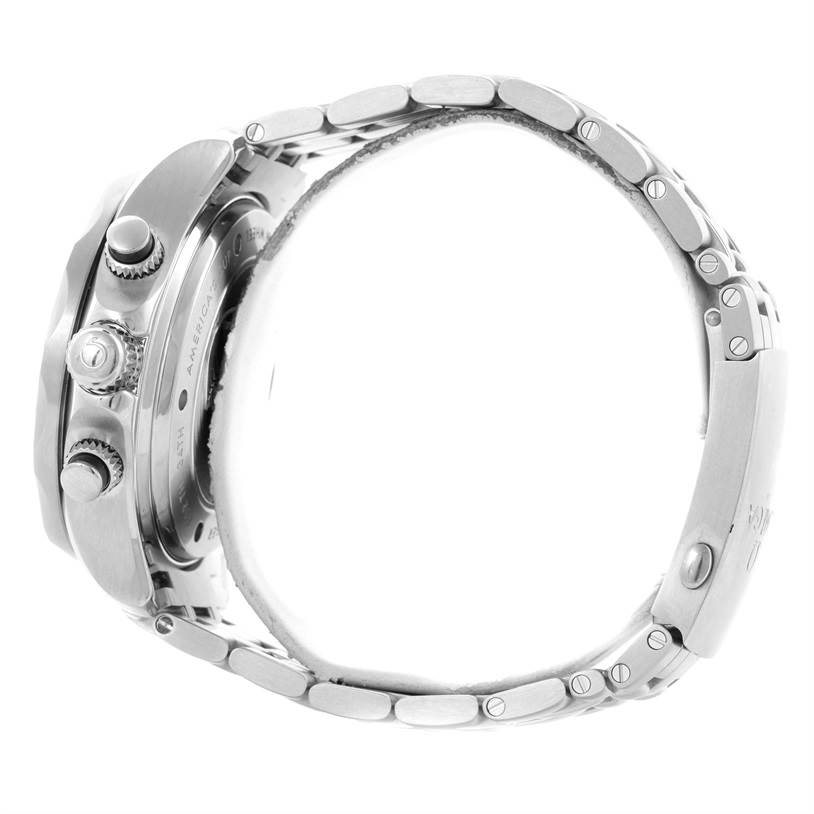 This Omega Seamaster 212.32.44.50.01.001 Men
s Stainless Steel Black Dial 212.32.44.50.01.001 Men
s Stainless Steel Black Dial watch is shown from a side angle, displaying the side profile, crown, and bracelet links.