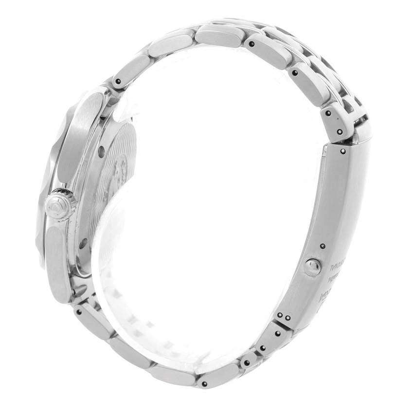 The image shows a side profile of the Omega Seamaster 2561.80.00 Men
s Stainless Steel Blue Dial 2561.80.00 Men
s Stainless Steel Blue Dial watch, highlighting the bracelet, case, and crown.