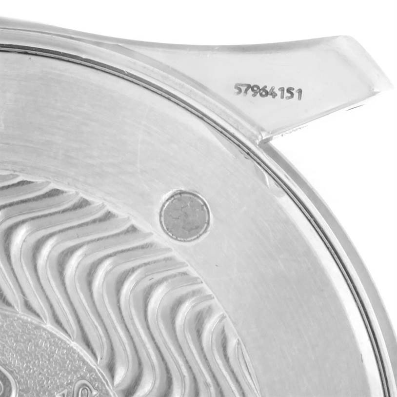 This image shows a close-up of the case back of an Omega Seamaster 2264.50.00 Men
s Stainless Steel Black Dial 2264.50.00 Men
s Stainless Steel Black Dial watch, including the wavy pattern and part of the serial number.