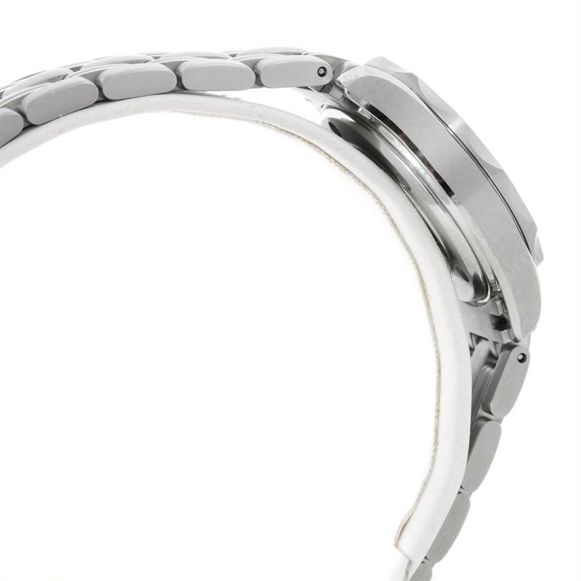 The image shows a side profile of an Omega Seamaster 212.30.28.61.01.001 Women's Stainless Steel Black Dial 212.30.28.61.01.001 Women's Stainless Steel Black Dial watch, highlighting the bracelet and case side.