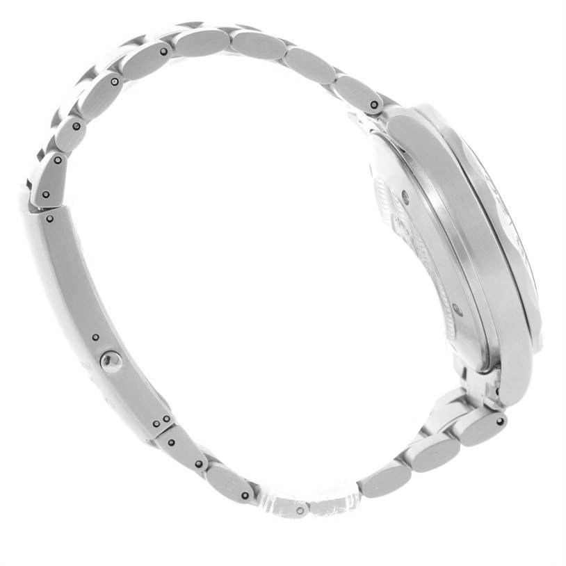 The image displays a side view of the Omega Seamaster 2538.20.00 Men
s Stainless Steel White Dial 2538.20.00 Men
s Stainless Steel White Dial watch, showcasing its metal bracelet and case.