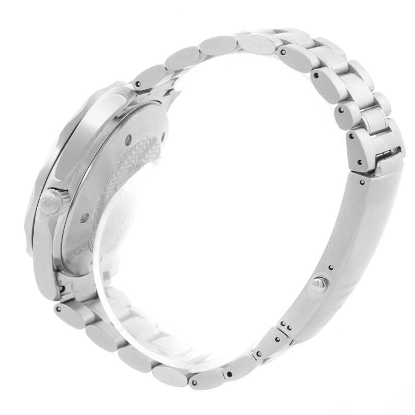 The image shows the side and back of an Omega Seamaster 2538.20.00 Men
s Stainless Steel White Dial 2538.20.00 Men
s Stainless Steel White Dial watch, highlighting its stainless steel case and bracelet.