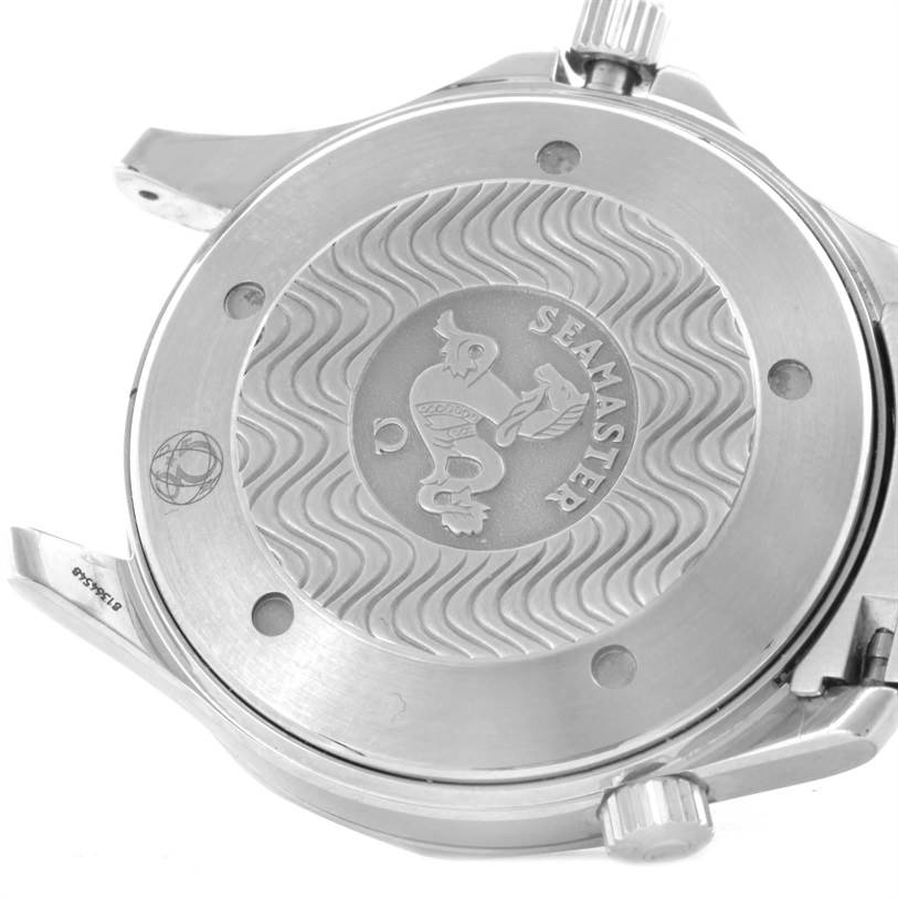 This image shows the case back and crown of an Omega Seamaster 2254.50.00 Men
s Stainless Steel Black Dial 2254.50.00 Men
s Stainless Steel Black Dial watch from a rear angle.