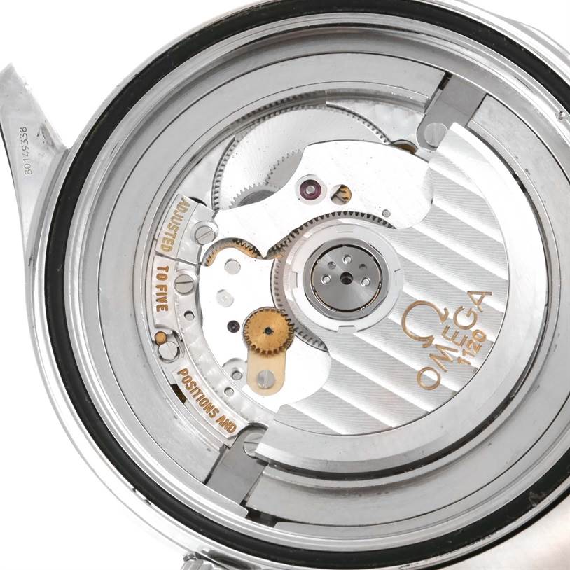 The image shows the movement and internal mechanism of an Omega Seamaster 2254.50.00 Men
s Stainless Steel Black Dial 2254.50.00 Men
s Stainless Steel Black Dial watch from a back angle.