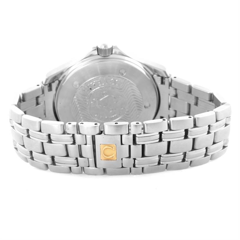 The image shows the back case and bracelet of an Omega Seamaster 2534.50.00 Men
s Stainless Steel Black Dial 2534.50.00 Men
s Stainless Steel Black Dial watch from a rear angle.