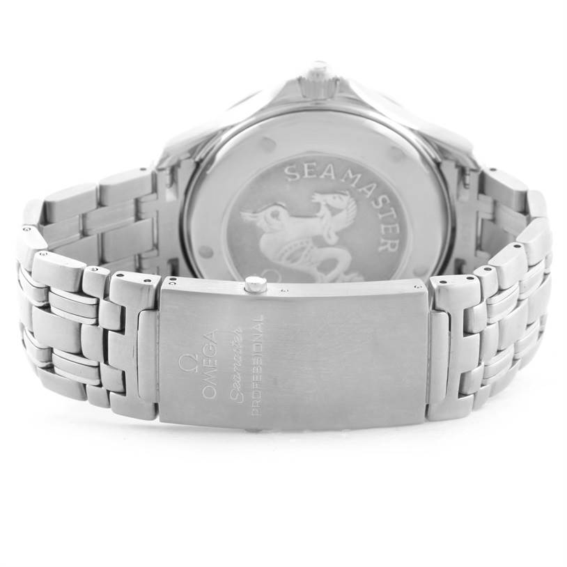 The image shows the back case and bracelet clasp of an Omega Seamaster 212.30.41.20.01.002 Men
s Stainless Steel Black Dial 212.30.41.20.01.002 Men
s Stainless Steel Black Dial watch.