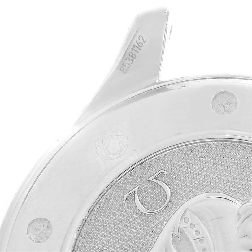 The image shows a macro view of the back casing of the Omega Seamaster 212.30.41.20.01.002 Men
s Stainless Steel Black Dial 212.30.41.20.01.002 Men
s Stainless Steel Black Dial watch.