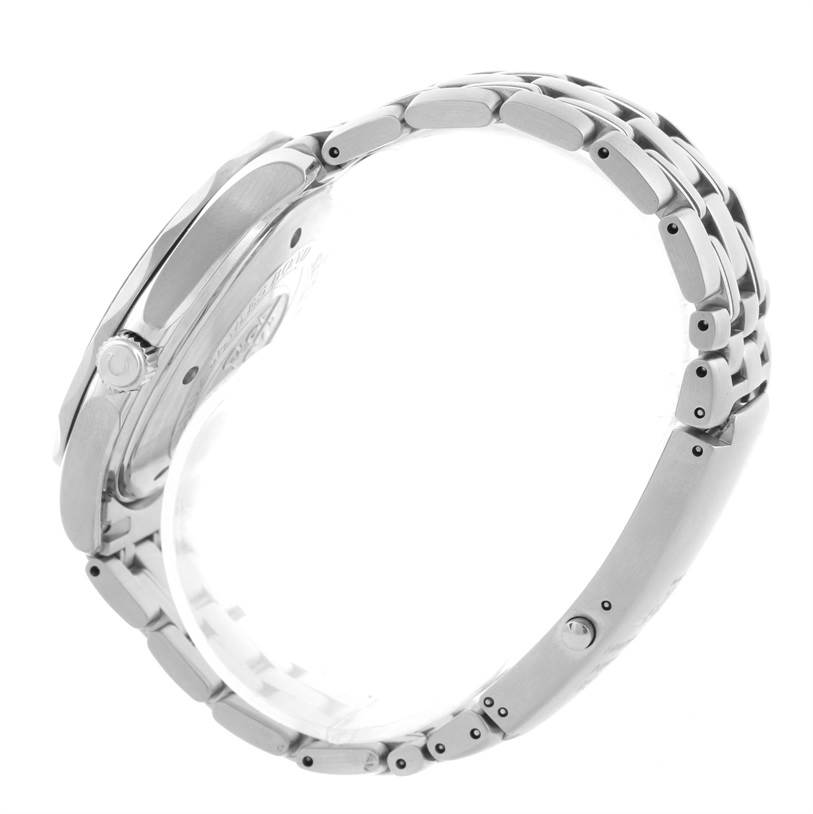 The image shows a side view of the Omega Seamaster 2537.80.00 Men
s Stainless Steel Blue Dial 2537.80.00 Men
s Stainless Steel Blue Dial model, highlighting the watch case and metal bracelet.