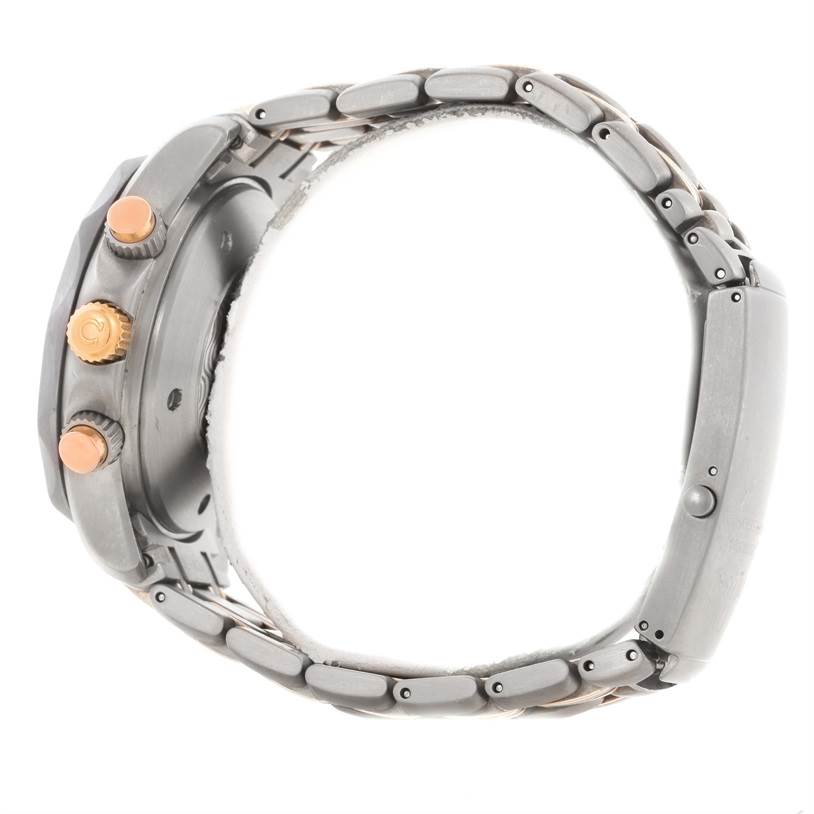 The image shows the Omega Seamaster 2296.80.00 Men's Titanium Blue Dial 2296.80.00 Men's Titanium Blue Dial watch from a side profile, highlighting the side buttons and stainless steel bracelet.