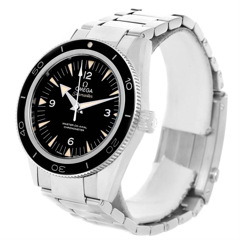 The Omega Seamaster 233.30.41.21.01.001 Stainless Steel Black Dial 233.30.41.21.01.001 Stainless Steel Black Dial watch is shown at a slight angle, displaying the face, bezel, crown, and metal bracelet.