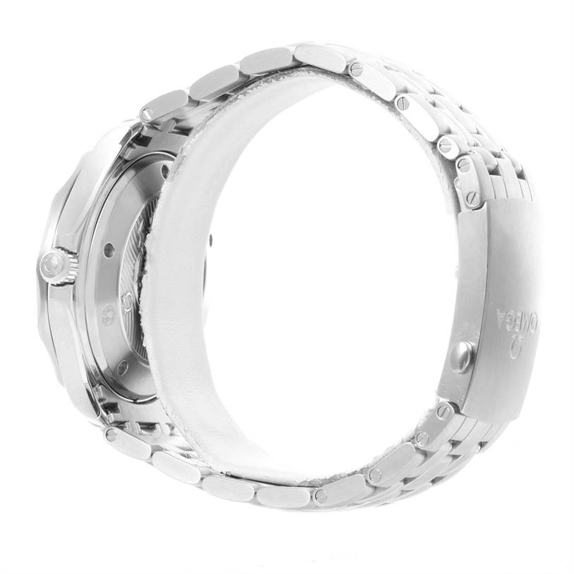 The image shows a side view of the Omega Seamaster 212.30.41.20.03.001 Men
s Stainless Steel Blue Dial 212.30.41.20.03.001 Men
s Stainless Steel Blue Dial watch highlighting the clasp, case back, and bracelet links.