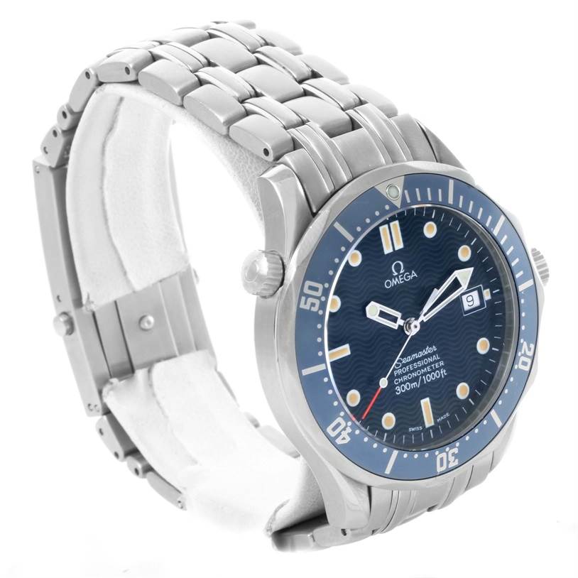 The Omega Seamaster 2531.80.00 Men
s Stainless Steel Blue Dial 2531.80.00 Men
s Stainless Steel Blue Dial watch is shown at a slight angle, featuring the full face, bezel, and a portion of the stainless steel bracelet.