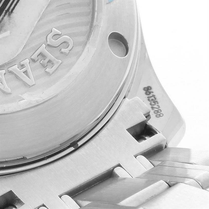 The image shows a close-up angle of the back of an Omega Seamaster 212.30.36.20.03.001 Men
s Stainless Steel Blue Dial 212.30.36.20.03.001 Men
s Stainless Steel Blue Dial watch, highlighting the bracelet and part of the case.