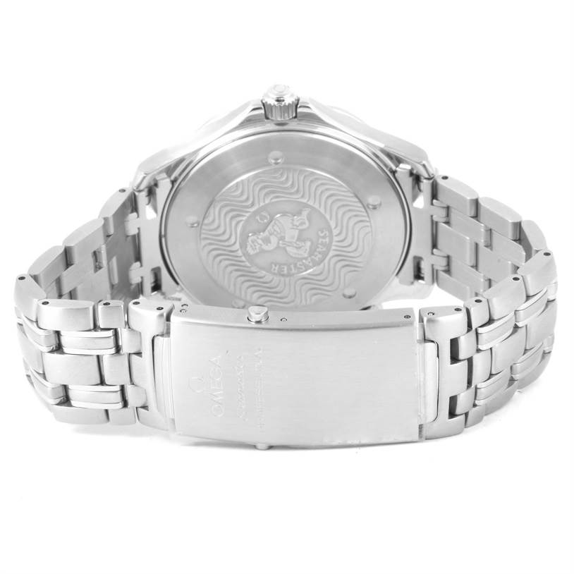 This image shows the back case and clasp of an Omega Seamaster 2531.80.00 Men
s Stainless Steel Blue Dial 2531.80.00 Men
s Stainless Steel Blue Dial watch from a rear angle.