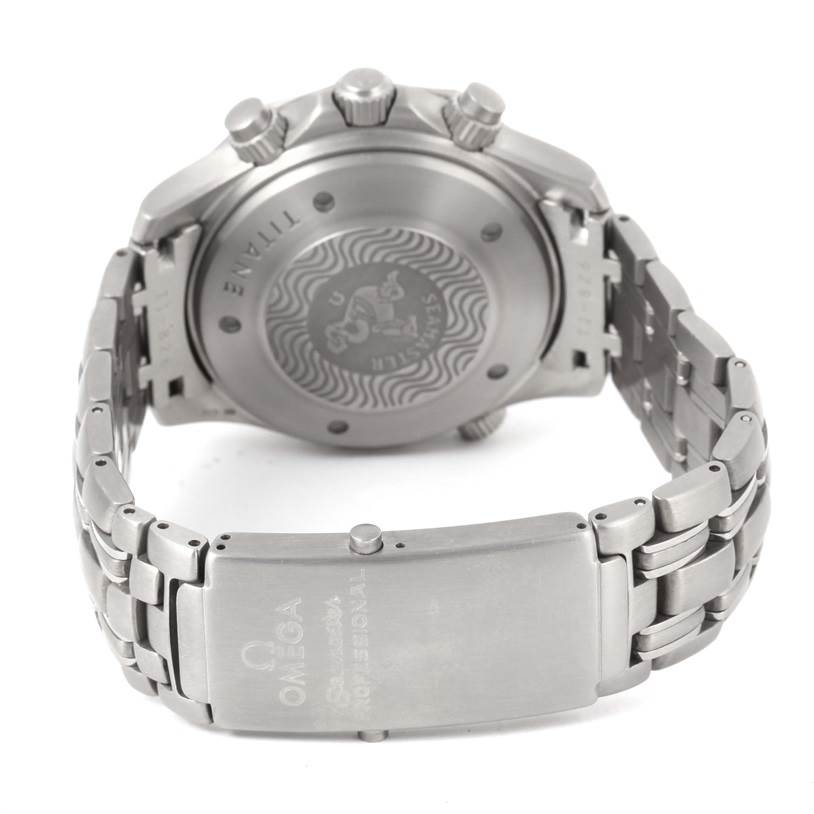 The image shows the back case and bracelet clasp of the Omega Seamaster 2298.80.00 Men's Titanium Blue Dial 2298.80.00 Men's Titanium Blue Dial watch, viewed from the rear angle.