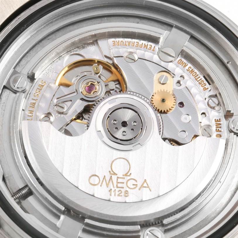 The image shows the Omega Seamaster 2538.20.00 Men
s Stainless Steel White Dial 2538.20.00 Men
s Stainless Steel White Dial model
s movement and inner mechanical parts from the back angle.