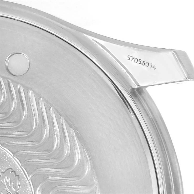 The image shows a close-up of the engraved case back and lug of the Omega Seamaster 2541.80.00 Men
s Stainless Steel Blue Dial 2541.80.00 Men
s Stainless Steel Blue Dial watch.