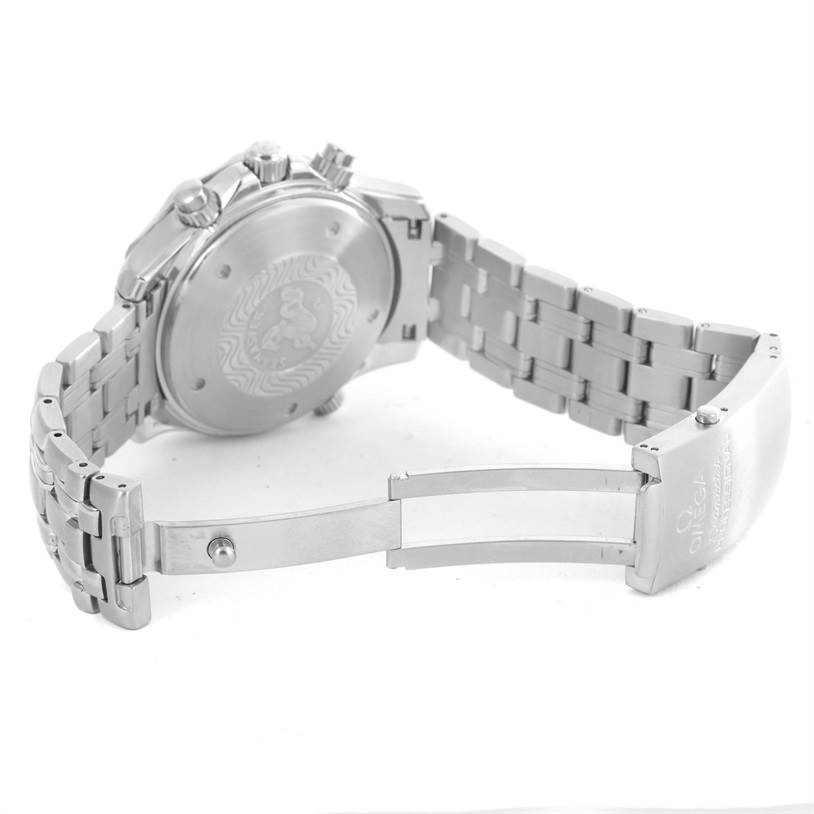 The image shows the rear view of the Omega Seamaster 2599.80.00 Men
s Stainless Steel Blue Dial 2599.80.00 Men
s Stainless Steel Blue Dial watch, highlighting the case back, bracelet, and clasp.