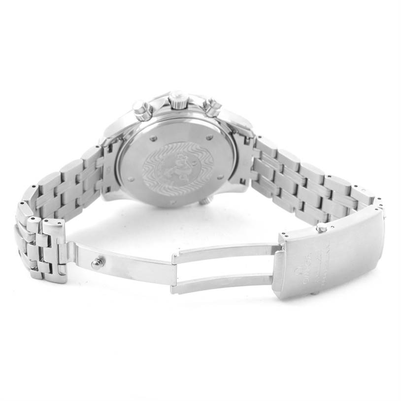 The image shows the back case, bracelet, and clasp of the Omega Seamaster 2599.80.00 Men
s Stainless Steel Blue Dial 2599.80.00 Men
s Stainless Steel Blue Dial watch from a rear angle.