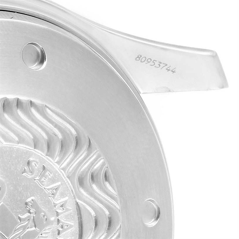 This image shows a close-up angle of the case back and lugs of an Omega Seamaster 2599.80.00 Men
s Stainless Steel Blue Dial 2599.80.00 Men
s Stainless Steel Blue Dial watch.