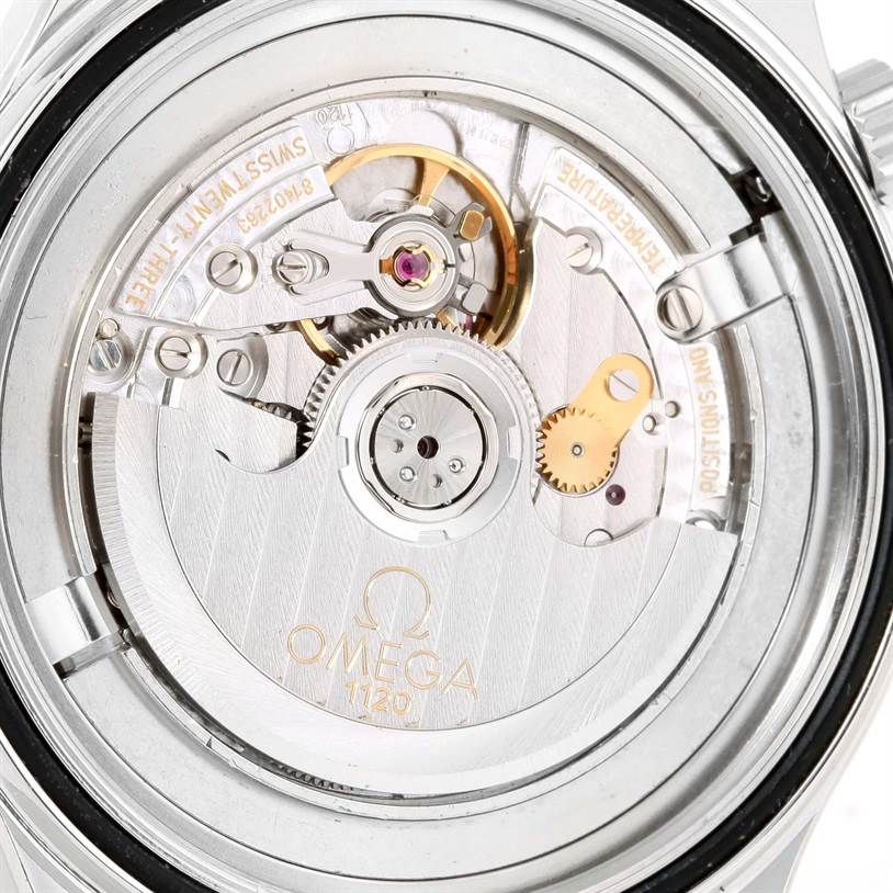 The image shows the back view of an Omega Seamaster 2254.50.00 Men
s Stainless Steel Black Dial 2254.50.00 Men
s Stainless Steel Black Dial watch revealing its internal movement mechanism.