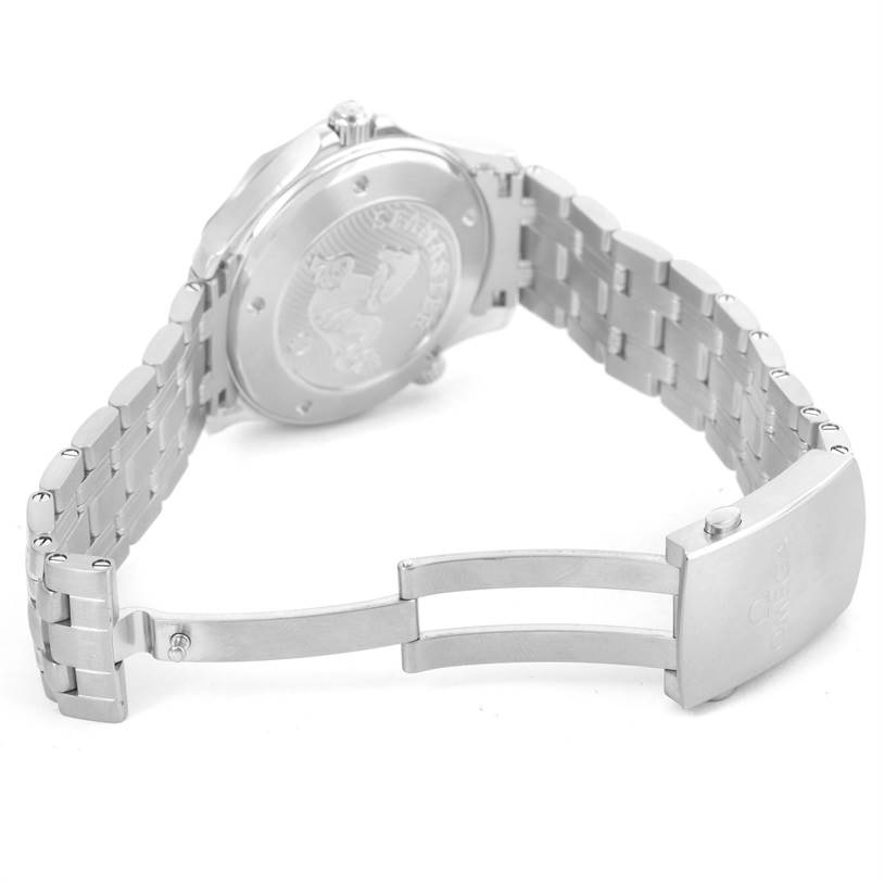 The image shows the back angle of an Omega Seamaster 212.30.41.20.01.003 Men
s Stainless Steel Black Dial 212.30.41.20.01.003 Men
s Stainless Steel Black Dial watch, highlighting the case back, bracelet, and clasp.