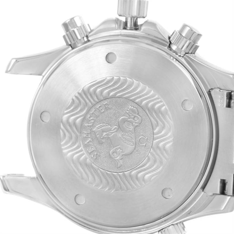 The image shows the case back and crown of an Omega Seamaster 2599.80.00 Men
s Stainless Steel Blue Dial 2599.80.00 Men
s Stainless Steel Blue Dial watch.