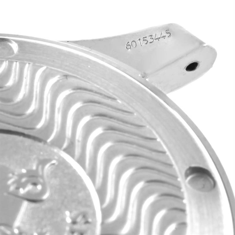 This image shows a close-up of the engraved case back of an Omega Seamaster 2551.80.00 Men
s Stainless Steel Blue Dial 2551.80.00 Men
s Stainless Steel Blue Dial watch.