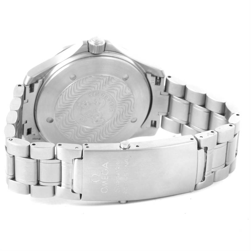 The image shows the back of an Omega Seamaster 2538.20.00 Men's Stainless Steel White Dial 2538.20.00 Men's Stainless Steel White Dial watch, featuring its case back and stainless steel bracelet with the clasp.