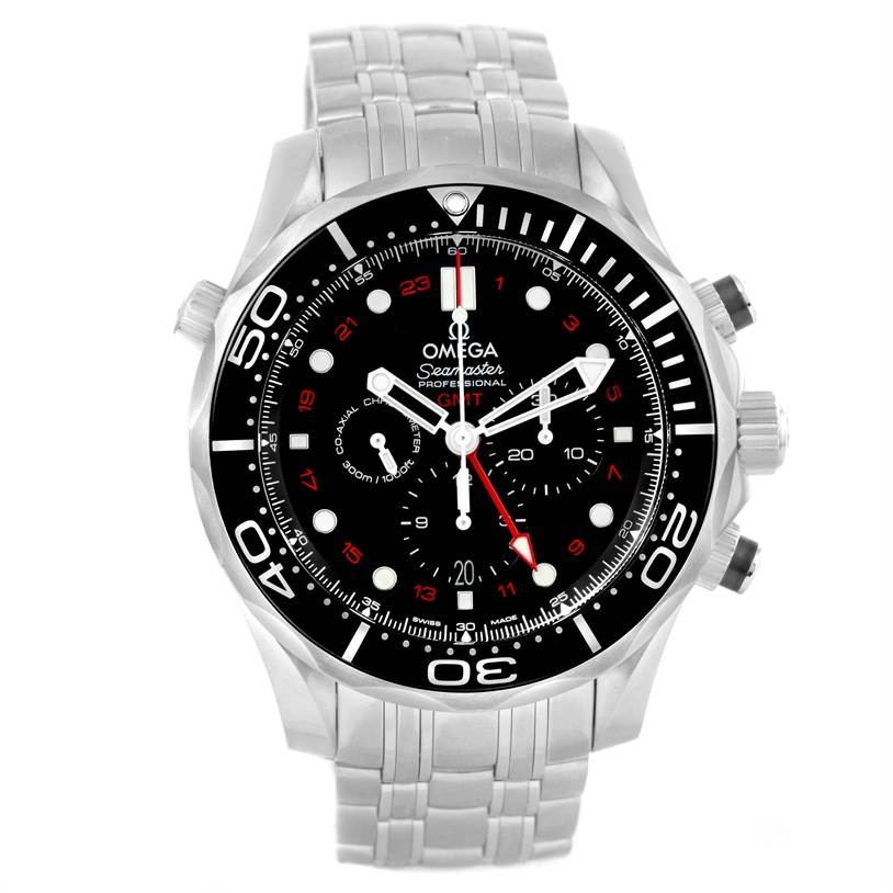 This Omega Seamaster 212.30.44.52.01.001 Men
s Stainless Steel Black Dial 212.30.44.52.01.001 Men
s Stainless Steel Black Dial model watch is shown from the front, displaying its dial, bezel, and stainless steel bracelet.