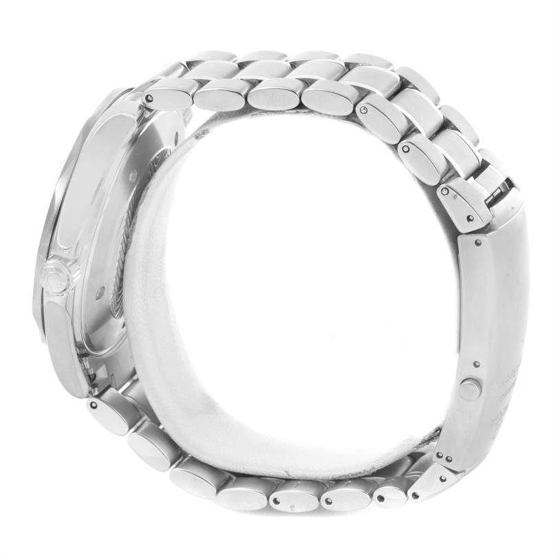 The image shows the side view of an Omega Seamaster 2264.50.00 Men
s Stainless Steel Black Dial 2264.50.00 Men
s Stainless Steel Black Dial watch, focusing on its metal bracelet and case side.