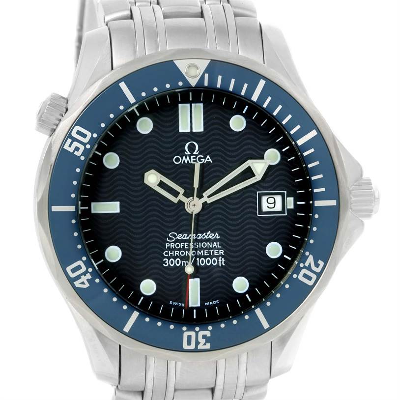 The image shows a front view of the Omega Seamaster 2531.80.00 Men
s Stainless Steel Blue Dial 2531.80.00 Men
s Stainless Steel Blue Dial watch, displaying its dial, bezel, and bracelet.