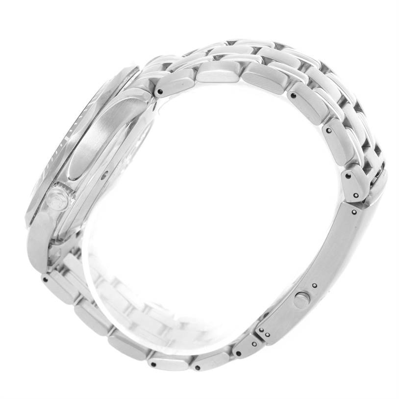 The image shows a side profile of an Omega Seamaster 212.30.41.20.01.002 Men
s Stainless Steel Black Dial 212.30.41.20.01.002 Men
s Stainless Steel Black Dial watch, highlighting its metal bracelet and watch case.