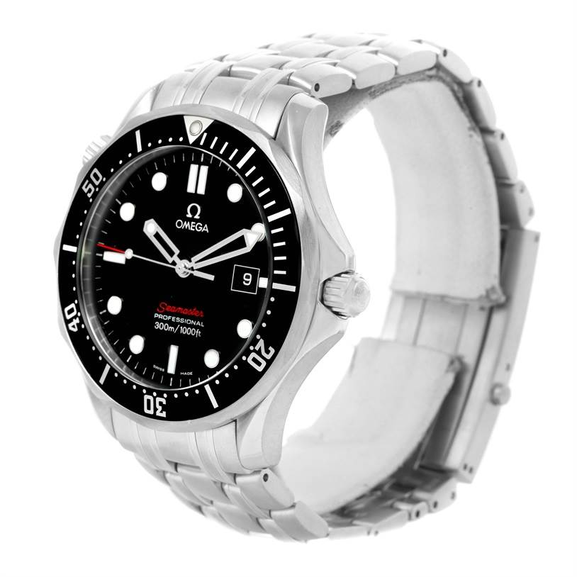 The image shows an Omega Seamaster 212.30.41.61.01.001 Men
s Stainless Steel Black Dial 212.30.41.61.01.001 Men
s Stainless Steel Black Dial watch from a front-left angle, displaying its face, bezel, crown, and part of the bracelet.