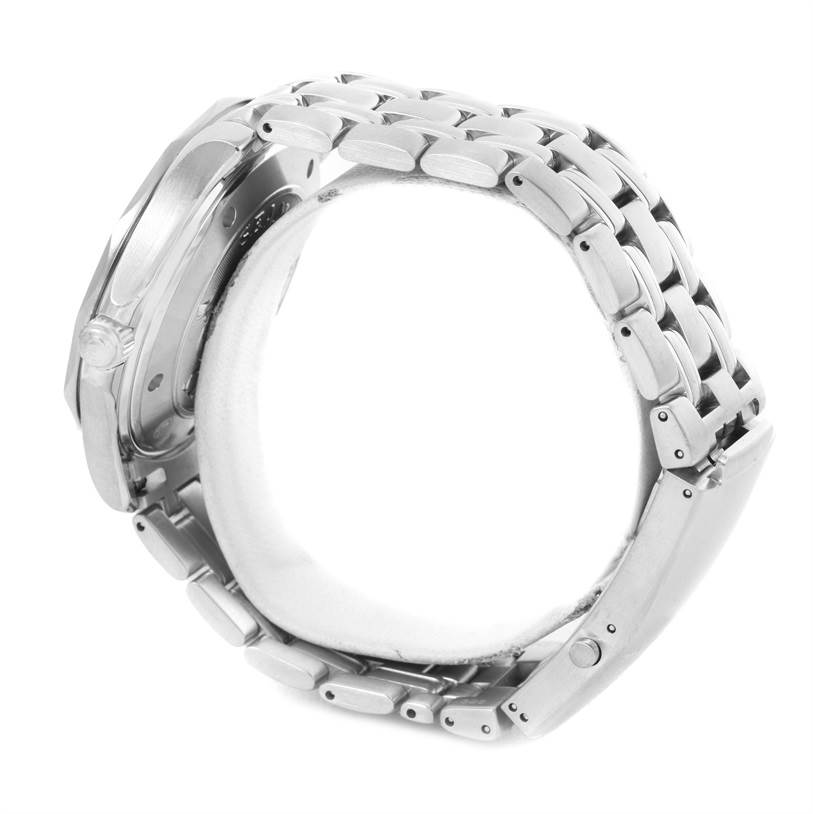 The image shows the side view of an Omega Seamaster 212.30.41.61.01.001 Men
s Stainless Steel Black Dial 212.30.41.61.01.001 Men
s Stainless Steel Black Dial watch, focusing on its metal bracelet and case.